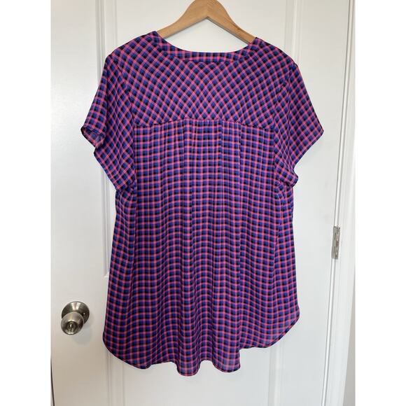 Torrid Modern Plaid Blouse Top Business Casual Size 2 2X 18-20 Pink Blue Black - Picture 3 of 7